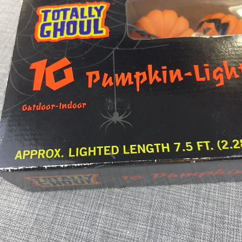 10 Lite Halloween Set String Lights Blow‎ Mold Pumpkins In Box WORKS Vintage